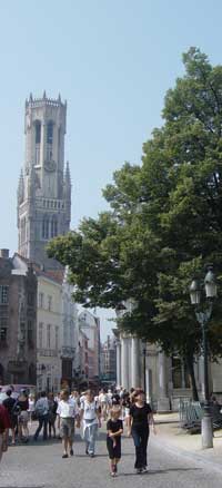 The 13th century belfry tower dominates the main square
