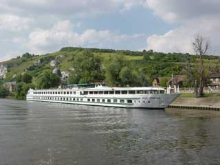 A hotel boat moored at Les Andelys