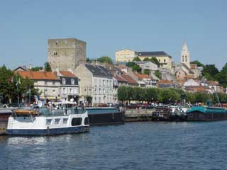Barges gathered at the confluence of the Seine and the River Oise