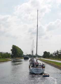 Sharing the Goes canal with a commercial barge