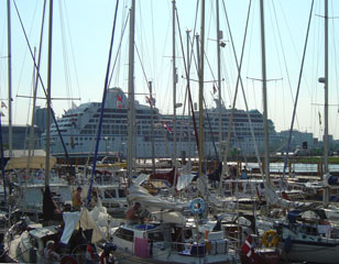 An evening sailaway for Regetta cruise lines