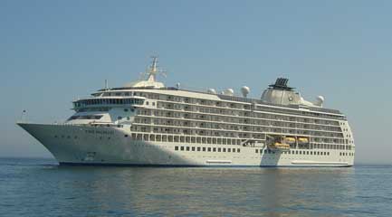 "The World" anchored off St Peter Port