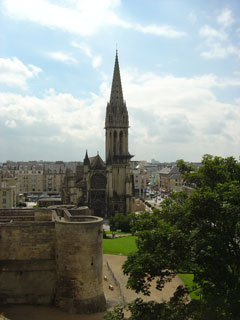 William the Conquerors castle overlooks Eglise St Pierre and the city