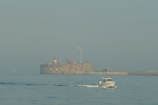 Leaving Cherbourg on a flat, but hazy day