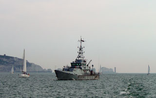 The Customs cutter on patrol near the Needles
