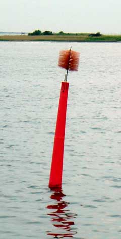The jauntily decked out buoys of the Nakskov channel