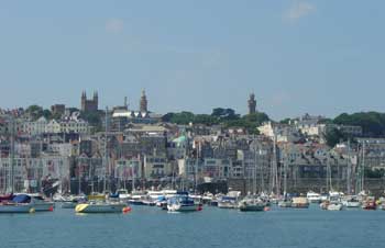 Boats crowded in the pool in St Peter Port's outer harbour